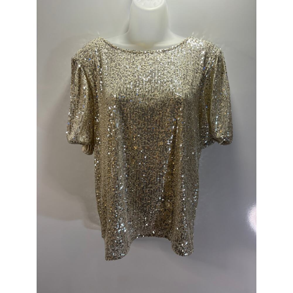 S.C. Society Gold Sequin Fairy Sexy Holiday Party Shirt Top Scoop Back Size XL